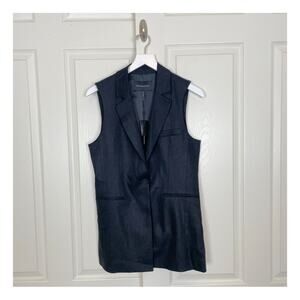 BCBGMaxAzria Tonal Herringbone Black Linen Blend Vest Lined NWT